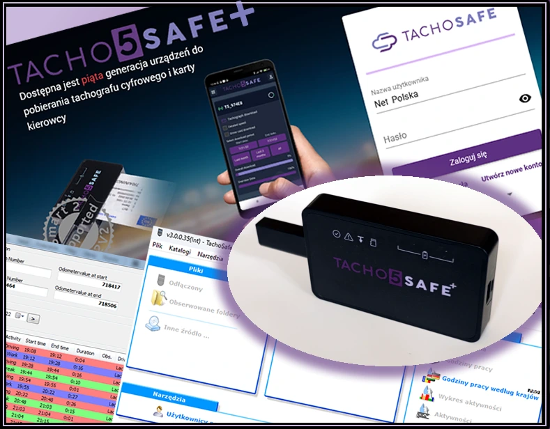 Tacho5Safe Plus zestaw z programem do odczytu tachografu i karty kierowcy.